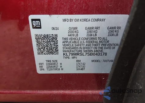 2025 Chevrolet Trailblazer Awd Lt from USA, damaged, VIN KL79MRSL7SB043178